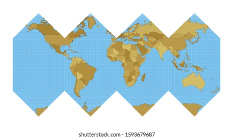 World Map. HEALPix projection. Map of the world with meridians on blue background. Vector illustration.