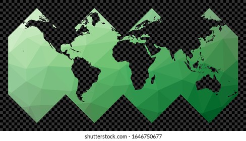 World map. Healpix projection. Polygonal map of the world on transparent background. Stencil shape geometric globe. Artistic vector illustration.