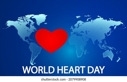 World map and heart for world heart day, vector art illustration.