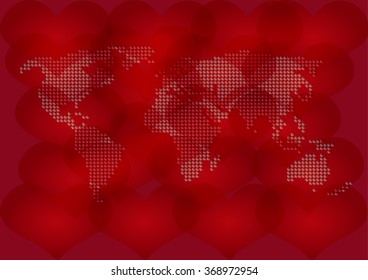 World map in the heart shape.
