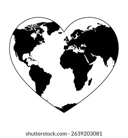 World map heart shape global love earth.
