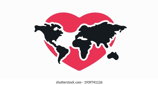 Mapa mundial e ilustración del vector cardíaco