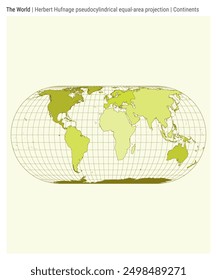 World Map. Herbert Hufnage pseudocylindrical equal-area projection. Continents style. High Detail World map for infographics, education, reports, presentations. Vector illustration.