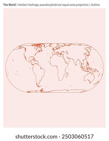 World Map. Herbert Hufnage pseudocylindrical equal-area projection. Outline style. High Detail World map for infographics, education, reports, presentations. Vector illustration.