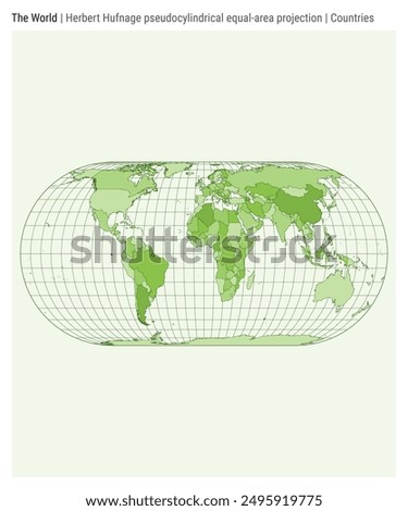 World Map. Herbert Hufnagel pseudocylindrical equal-area projection. Countries style. High Detail World map for infographics, education, reports, presentations. Vector illustration.