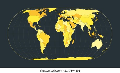 World Map. Herbert Hufnage's pseudocylindrical equal-area projection. Futuristic world illustration for your infographic. Bright yellow country colors. Beautiful vector illustration.