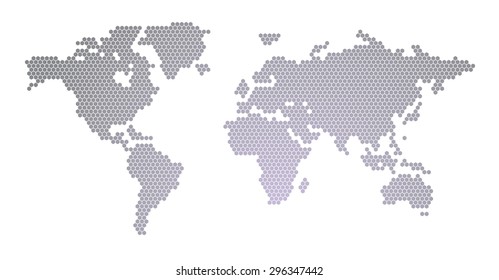 World Map Hexagon Gray Gradinet