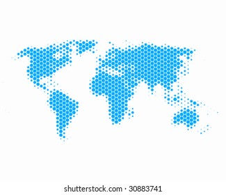 World map in hexagons