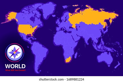 World Map. High detailed and accurate shapes. Countries grouped by continents and in separate named layers.