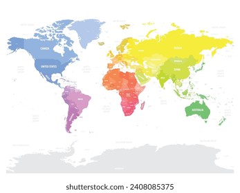 World map. High detailed blank political map of World. Colorful map on white background.