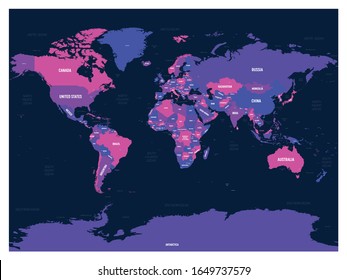 World map. High detailed political map of World with country, capital, ocean and sea names labeling.