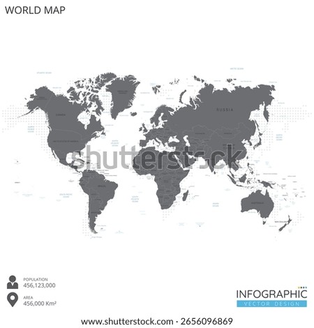 World Map high detailed with regions and cities of the country on white background. Vector illustration EPS10.