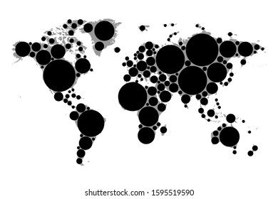 World map in high quality with circles in place of countries for your projects. Vector illustration.