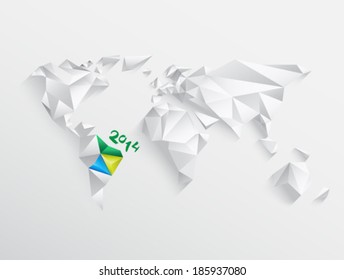 World map with highlighted brazil for 2014 on white background