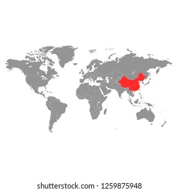World map and highlighted China red color