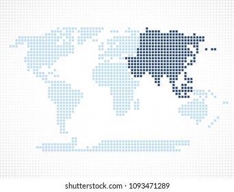 World map with highlighted continent of Asia
