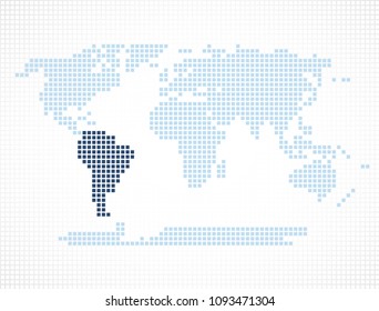 World map with highlighted continent of South America