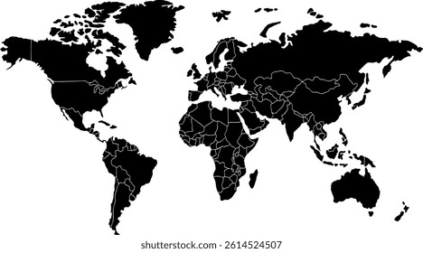 World Map with Highlighted Country Borders Vector Illustration