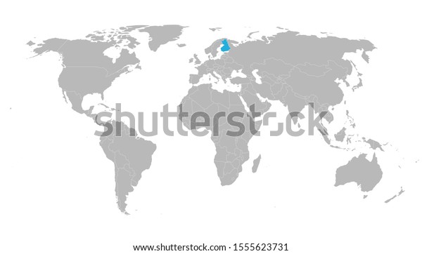 World Map Highlighted Finland With Blue Color Vector Illustration Gray World Map Highlighted Finland Blue 600w 1555623731 