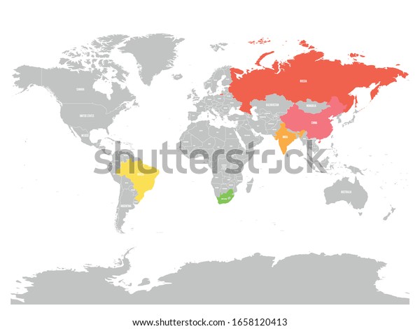 Bricsの主要な新興国5カ国 ブラジル ロシア インド 中国 南アフリカ の世界地図 のベクター画像素材 ロイヤリティフリー