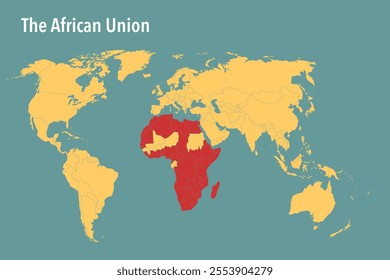 World Map Highlighting African Union Member Countries - Vector Illustration