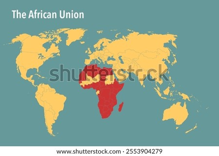 World Map Highlighting African Union Member Countries - Vector Illustration