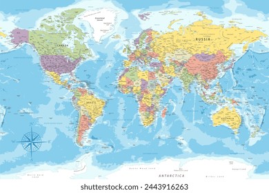 World Map - Highly Detailed Colored Vector Map of the World. Ideally for the Print Posters.