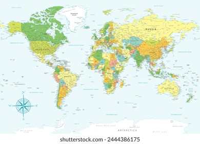 World Map - Highly Detailed Colored Vector Map of the World. Ideally for the Print Posters.