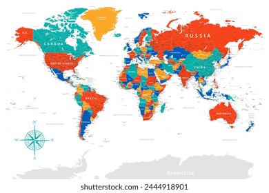 World Map - Highly Detailed Colored Vector Map of the World. Ideally for the Print Posters.