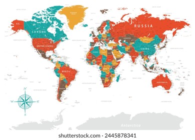 World Map - Highly Detailed Colored Vector Map of the World. Ideally for the Print Posters.