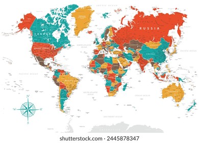 World Map - Highly Detailed Colored Vector Map of the World. Ideally for the Print Posters.