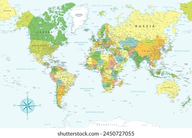 World Map - Highly Detailed Colored Vector Map of the World. Ideally for the Print Posters.