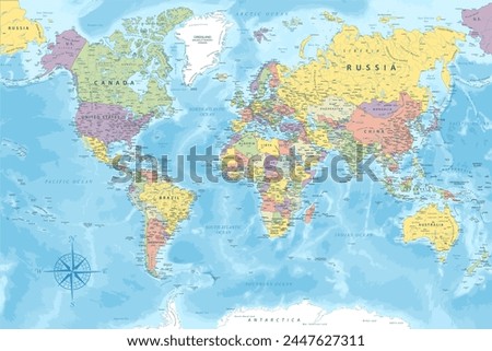 World Map - Highly Detailed Colored Vector Map of the World. Ideally for the Print Posters.