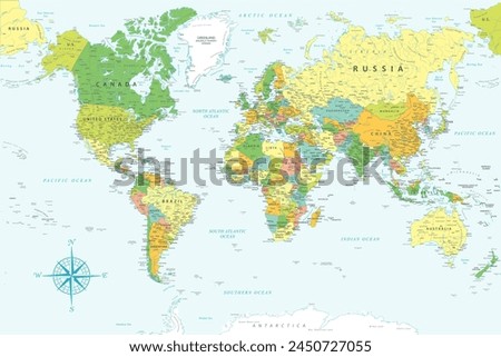 World Map - Highly Detailed Colored Vector Map of the World. Ideally for the Print Posters.
