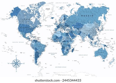 Mapa del Mundo - Mapa del Vector del Mundo. Ideal para los carteles impresos. Colores azules blancos descoloridos