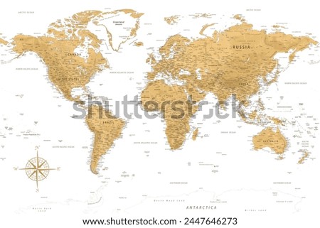 World Map - Highly Detailed Vector Map of the World. Ideally for the Print Posters. Beige Pastel Vintage Colors. Retro Style