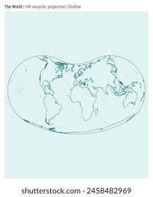 World Map. Hill eucyclic projection. Outline style. High Detail World map for infographics, education, reports, presentations. Vector illustration.