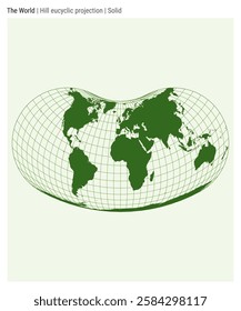 World Map. Hill eucyclic projection. Solid style. High Detail World map for infographics, education, reports, presentations. Vector illustration.