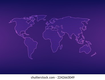 World map hitech style. Digital communication technology networking. Geography and boundary earth dot pattern graphic vector