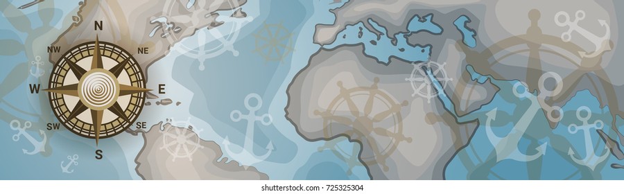 Mapa Mundial Pancarta Horizontal Estilo Retro Vintage De Continentes Ilustración Vectorial