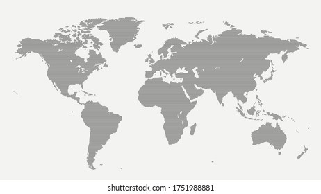 World map of horizontal lines isolated on white background. Vector illustration