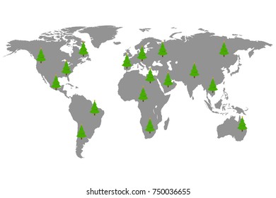 World map with hristmas tree