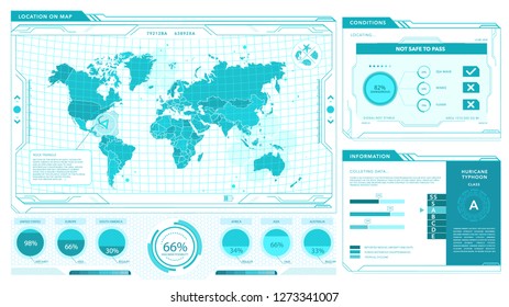 World map HUD game interface, command center vector graphic