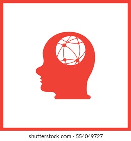 world map and human head.
