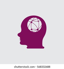 world map and human head.