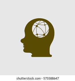 world map and human head.