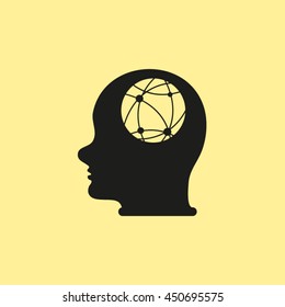 world map and human head. Earth head icon