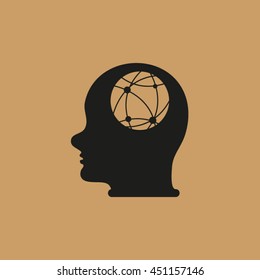 world map and human head. Earth head icon
