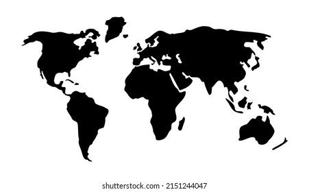 World map icon black and white vector illustration. Isolated on white background