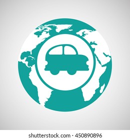 world map icon with a car, vector illustration